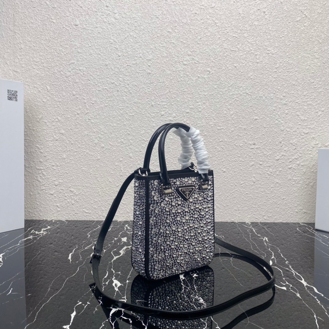 Prada Mini Synthetic Crystal Bucket Bag Shoulder Bag Black 1BA331